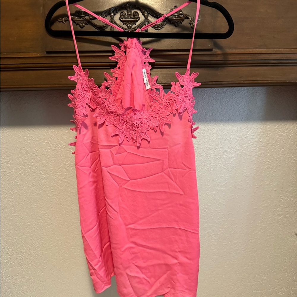 Pink Lace Trim Women's Top